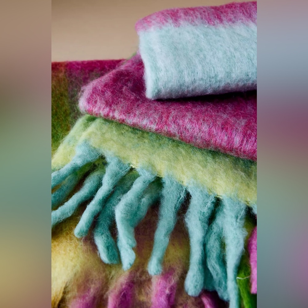 Anthropology Cosy Cocoon Fringed Throw New With Tags Plaid Cozy - Picture 5 of 5